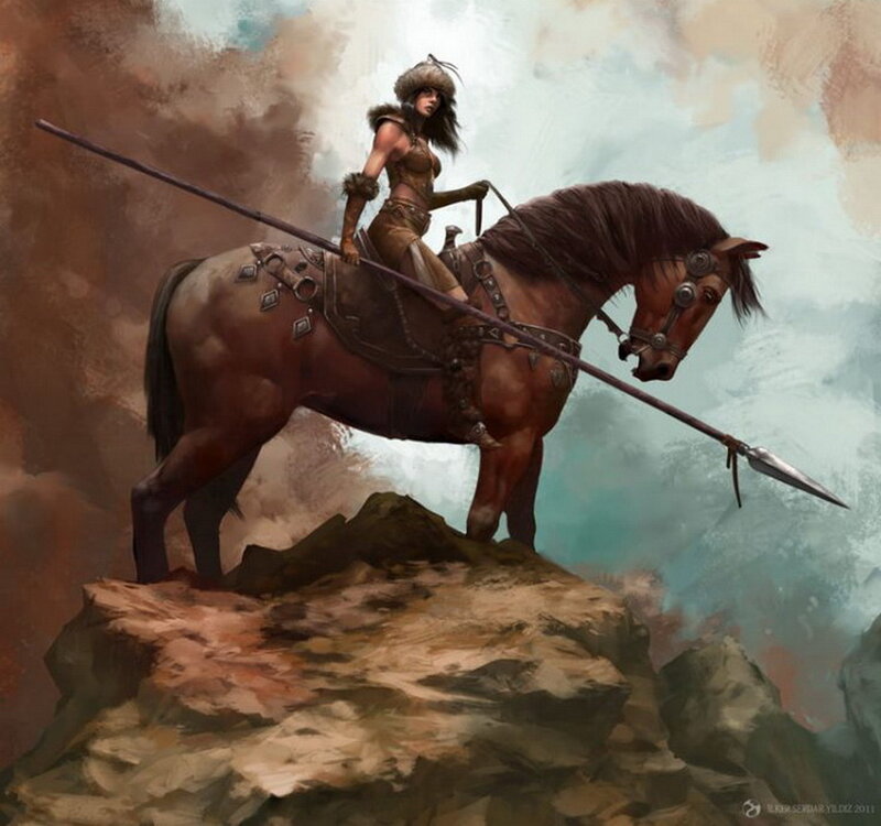 Woman on Horse with Spear
