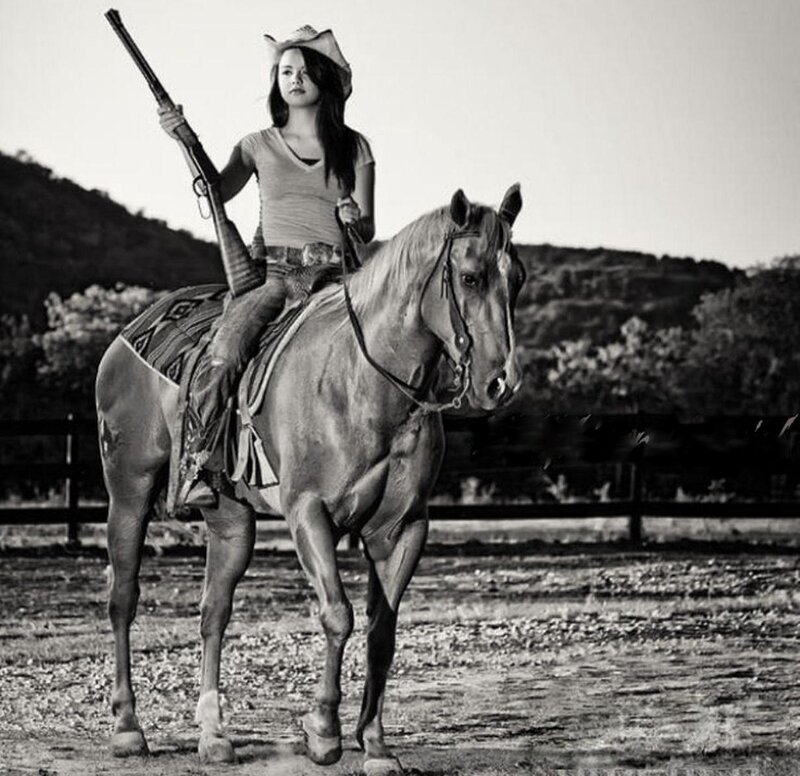Woman on Horseback — Black, Dramatic, Afternoon