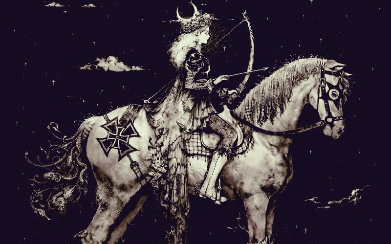 Woman on Horseback — Black, Dramatic