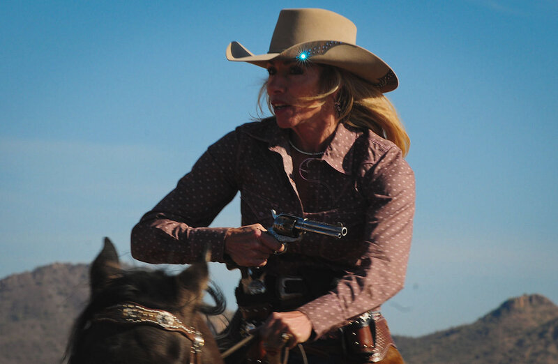 Woman on Horseback — Blue, Dramatic, Afternoon