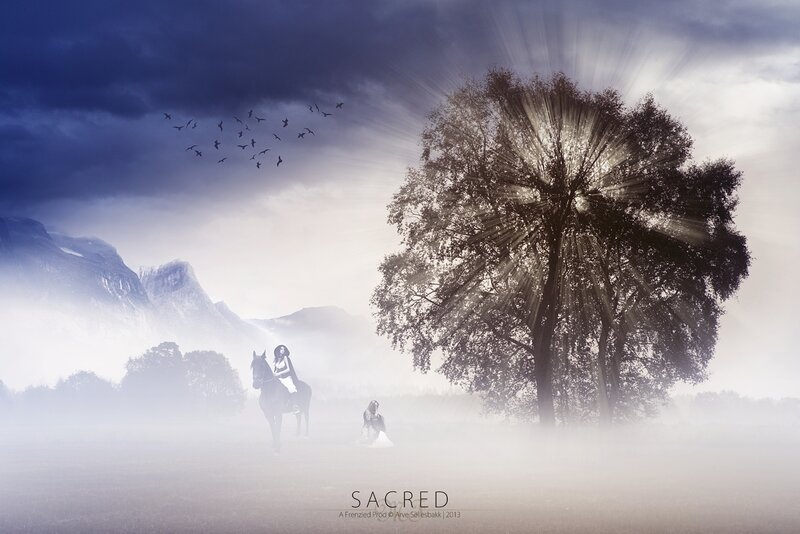 Woman on Horseback — Blue, Dramatic, Morning