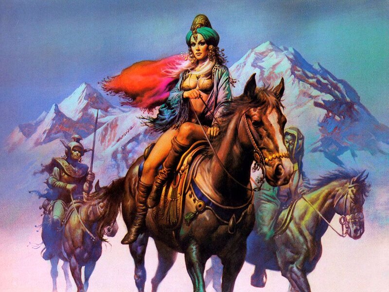 Woman on Horseback — Blue, Dramatic