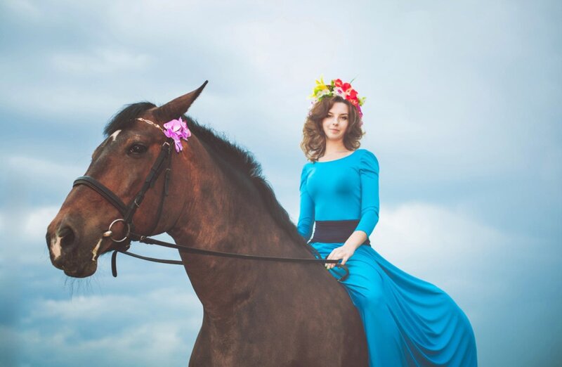Woman on Horseback — Blue, Serene, Afternoon, Photograph