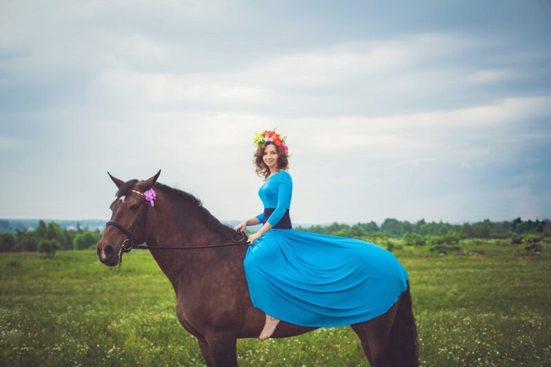 Woman on Horseback — Blue, Serene