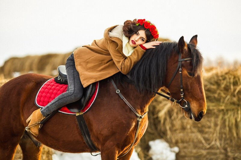 Woman on Horseback — Brown, Calm, Winter