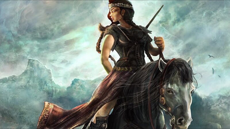 Woman on Horseback — Gray, Dramatic