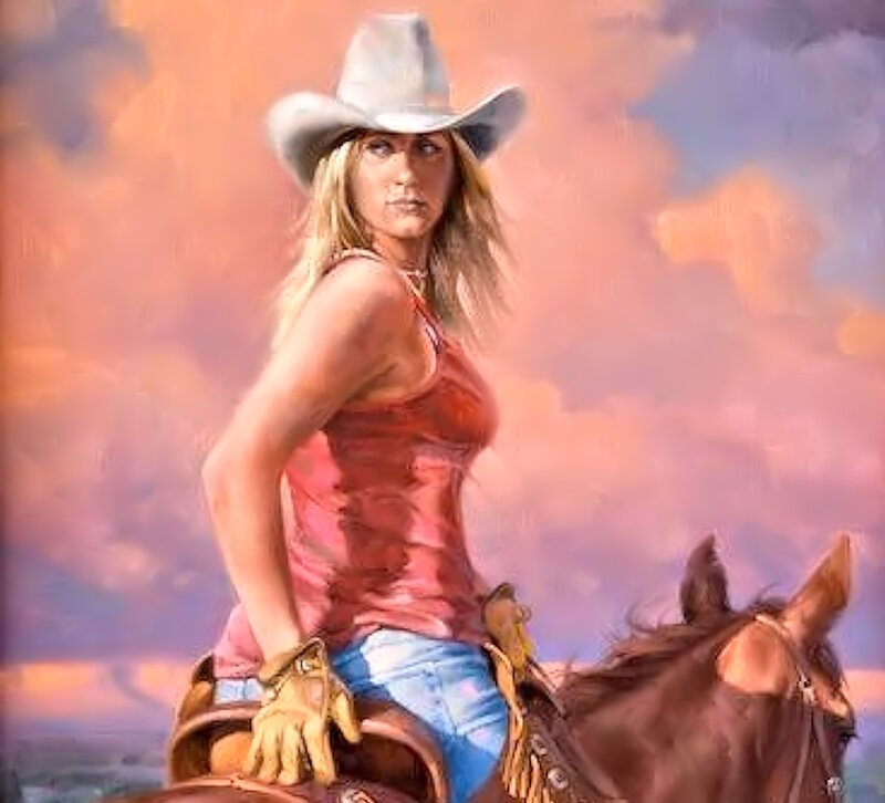 Woman on Horseback — Orange, Dramatic