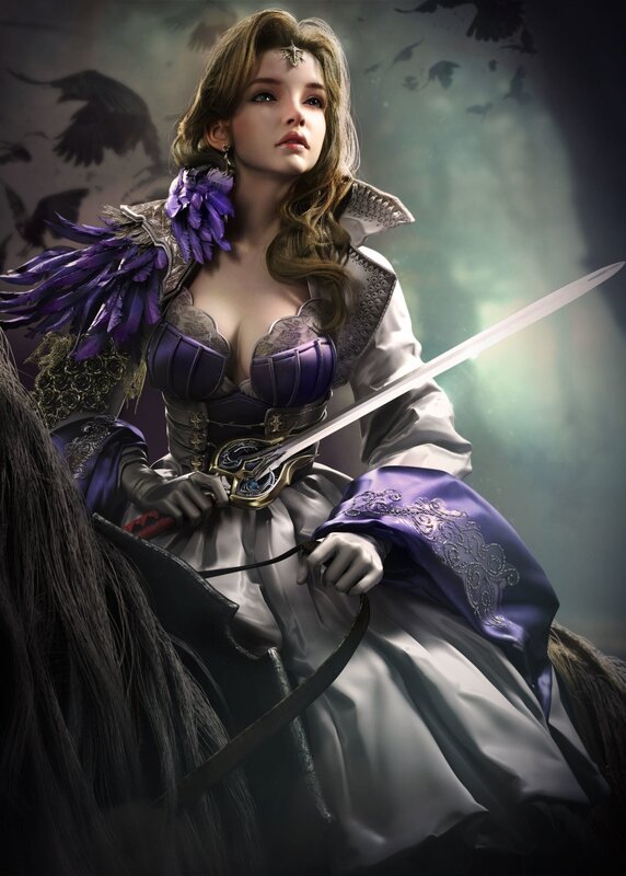 Woman on Horseback — Purple, Dramatic, Digital Art