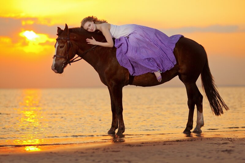 Woman on Horseback — Purple, Serene