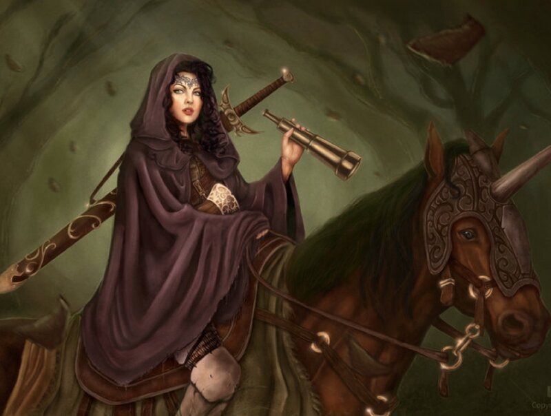 Woman on Horseback — Purple