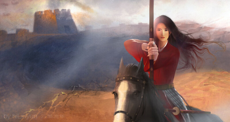 Woman on Horseback — Red, Dramatic, Sunset