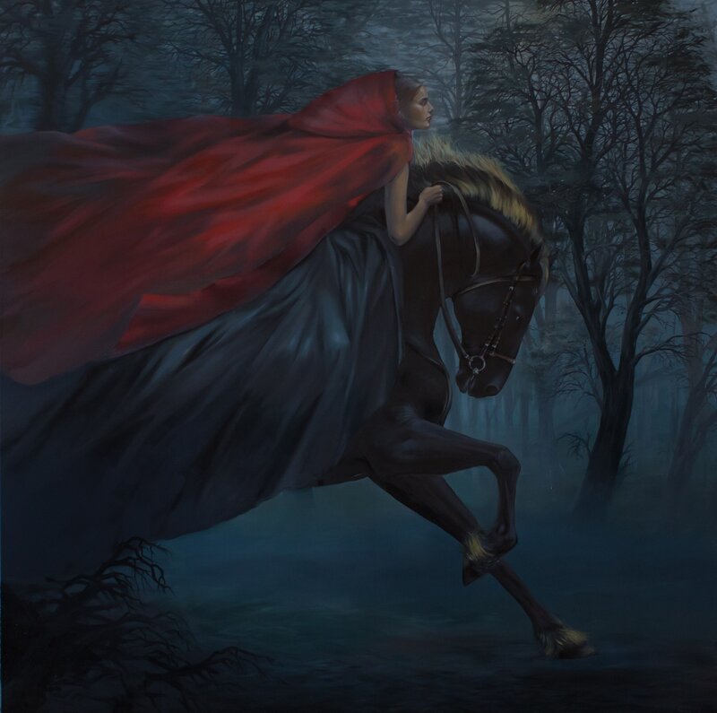 Woman on Horseback — Red