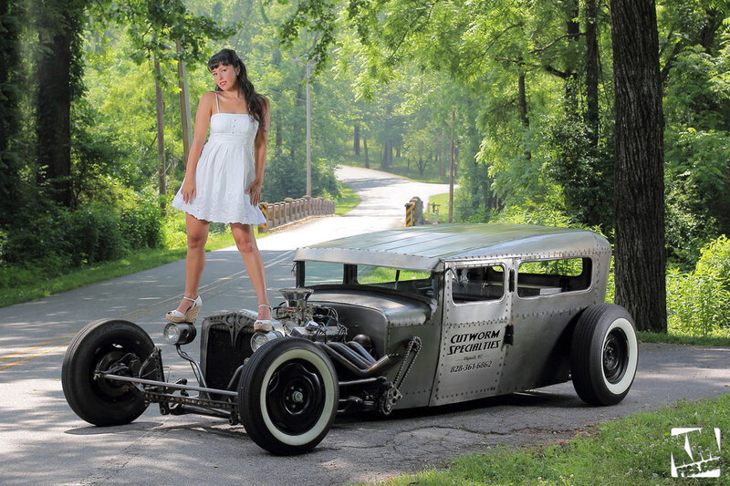 Woman on Hot Rod Car