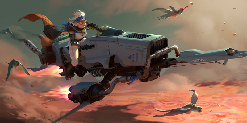 Woman on Hoverbike — Orange