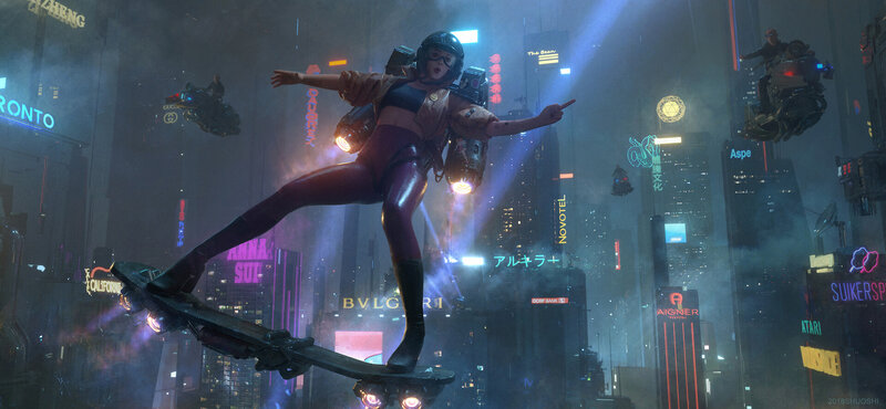 Woman on Hoverboard — Purple