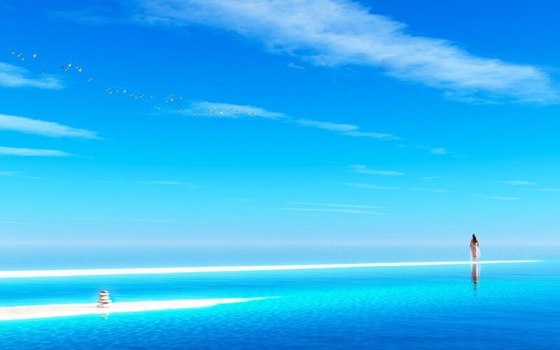 Woman on Infinity Pool — Blue, Serene
