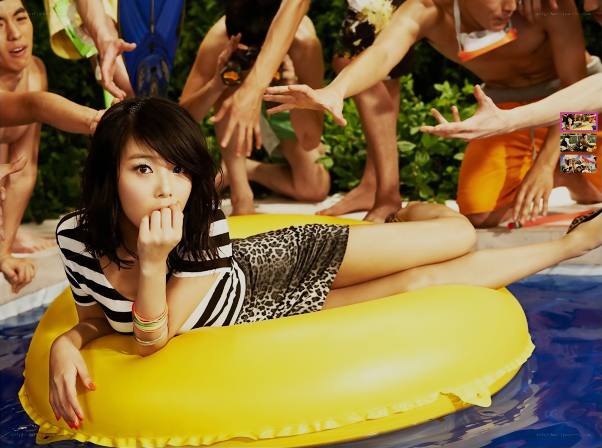 woman on inflatable ring at pool