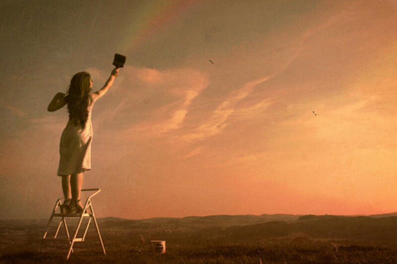 Woman on Ladder Painting