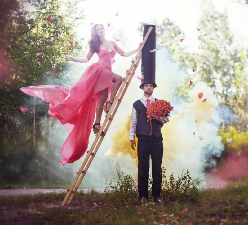 Woman on Ladder with Man