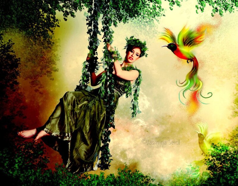 Woman on Leaf Swing — Green