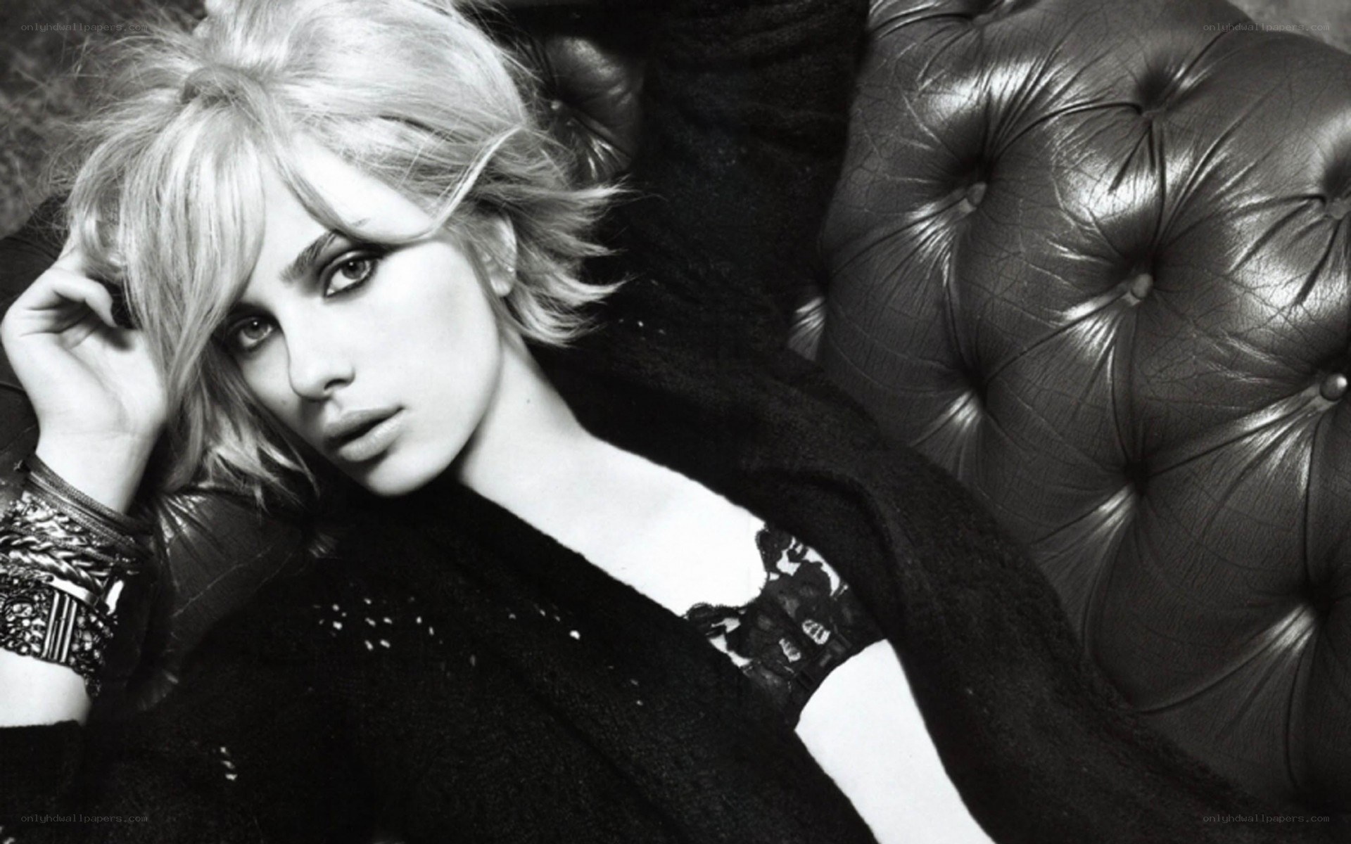woman on leather couch