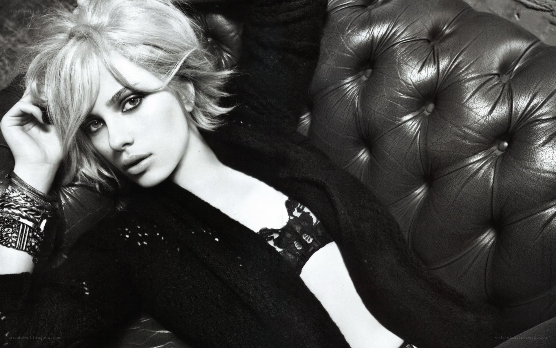 woman on leather couch