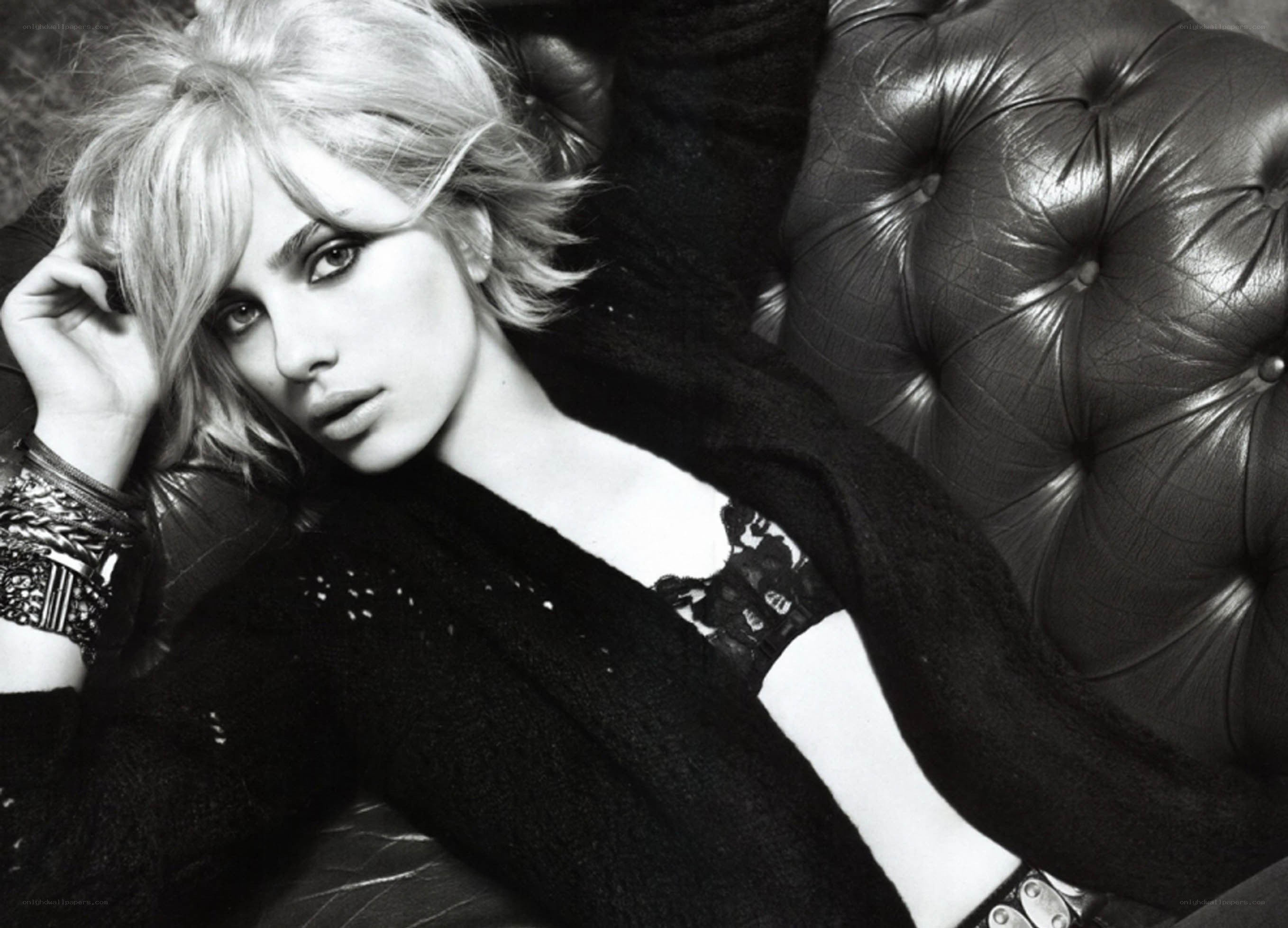 woman on leather couch