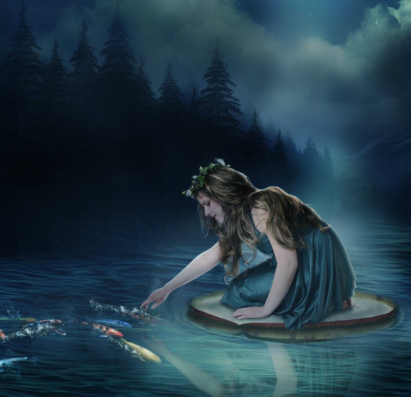 Woman on Lily Pad — Blue