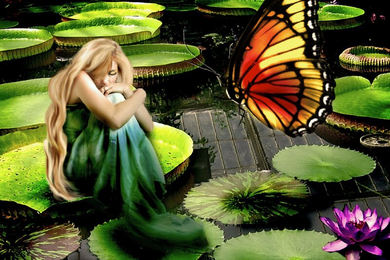 Woman on Lily Pad — Green