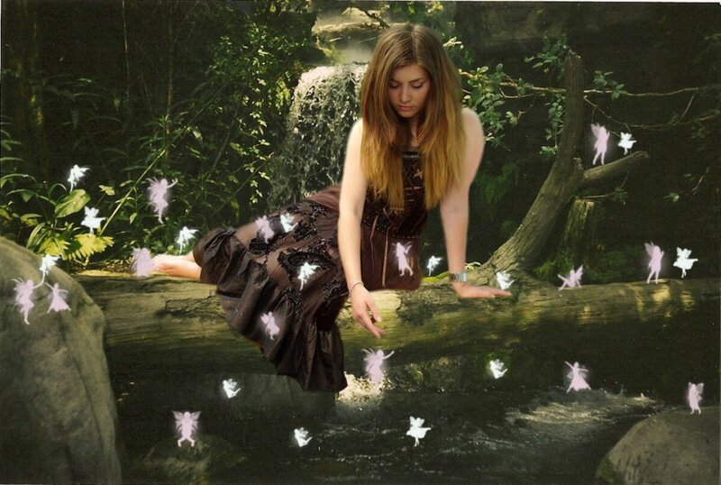 Woman on Log in Forest