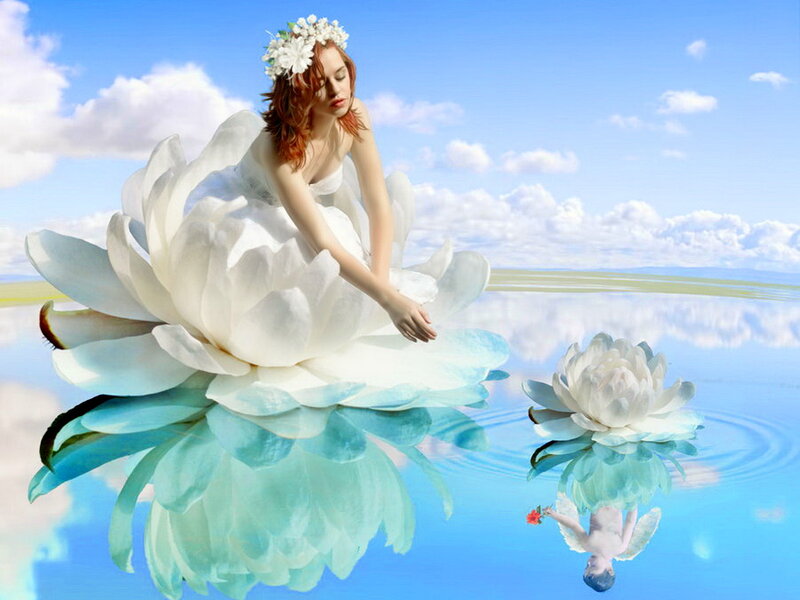 Woman on Lotus Flower — Blue