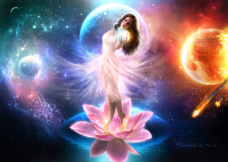 Woman on Lotus Flower — Pink, Serene, Night