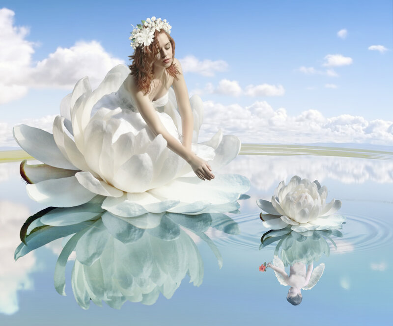 Woman on Lotus Flower — White
