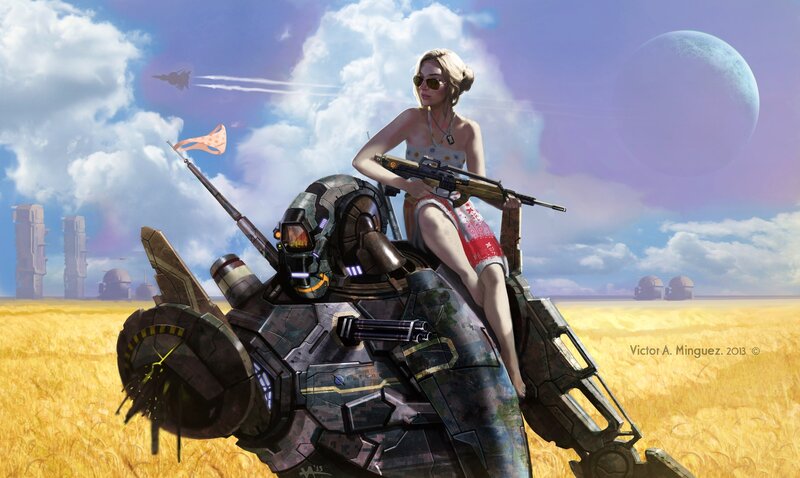 Woman on Mech in Field