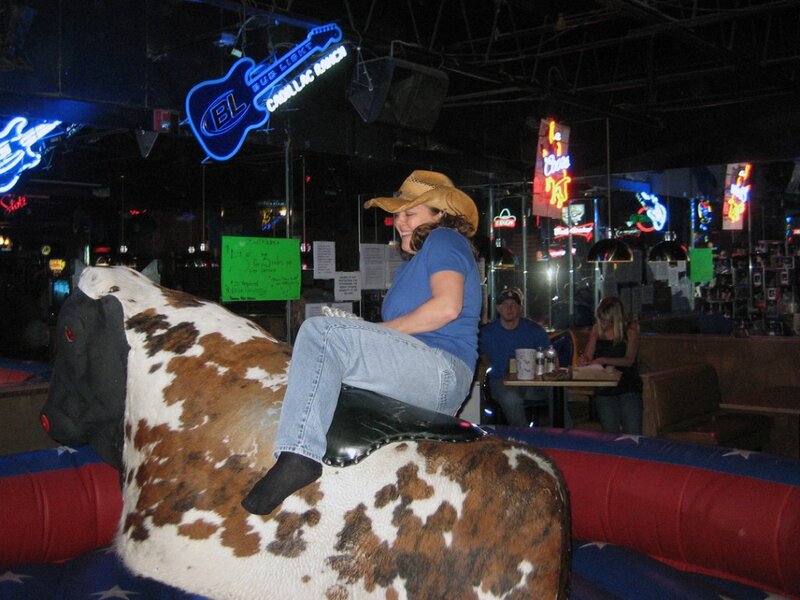 Woman on Mechanical Bull — Blue