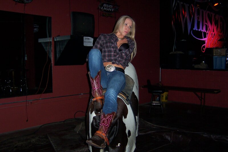 Woman on Mechanical Bull — Red, Dark