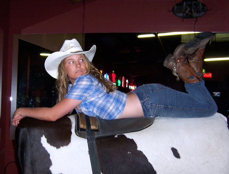 Woman on Mechanical Bull — White