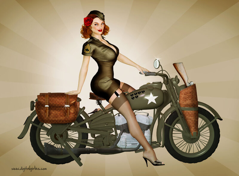 Woman on Military Motorcycle