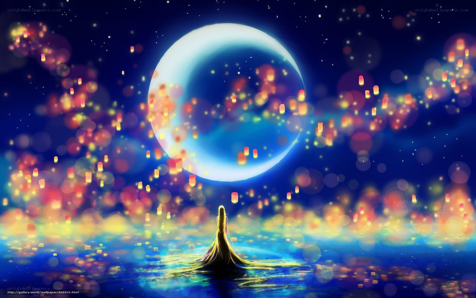 woman on moonlit lake