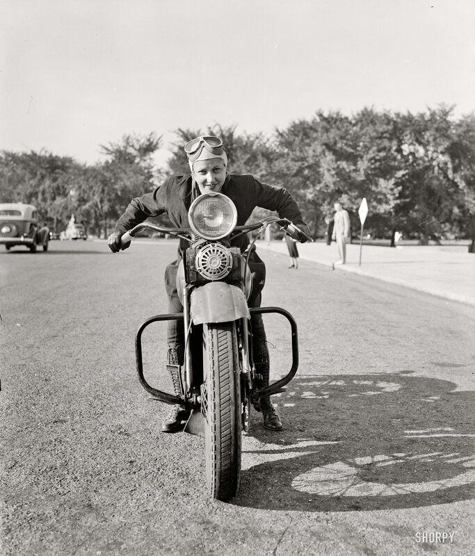 Woman on Motorcycle — Black, Confident, Afternoon, Photograph, Goggles