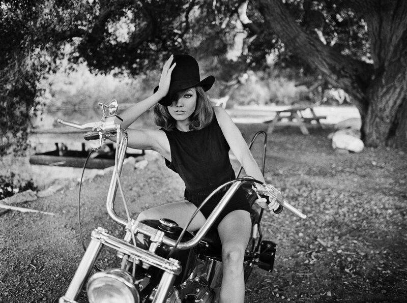 Woman on Motorcycle — Black, Confident, Afternoon, Photograph, Hat