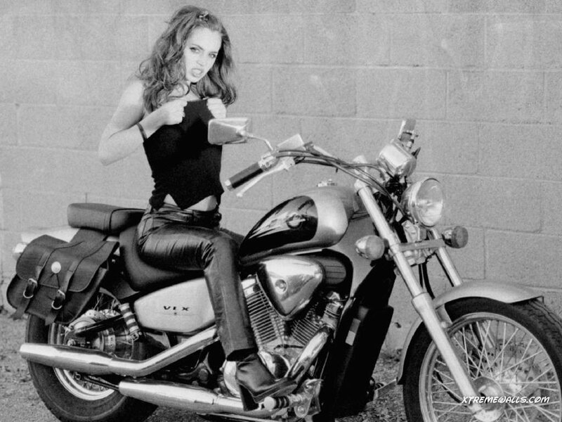 Woman on Motorcycle — Black, Confident, Photograph, Saddlebags