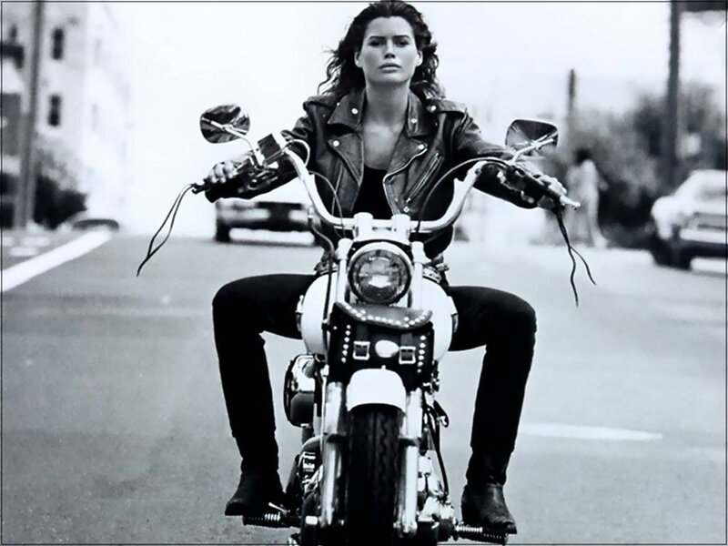 Woman on Motorcycle — Black, Confident