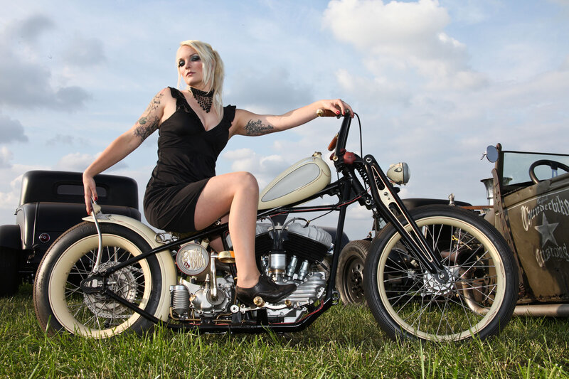 Woman on Motorcycle — Black, Dramatic, Afternoon, Photograph, Car, Grass