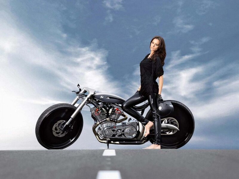 Woman on Motorcycle — Black, Dramatic, Afternoon, Photograph, Road