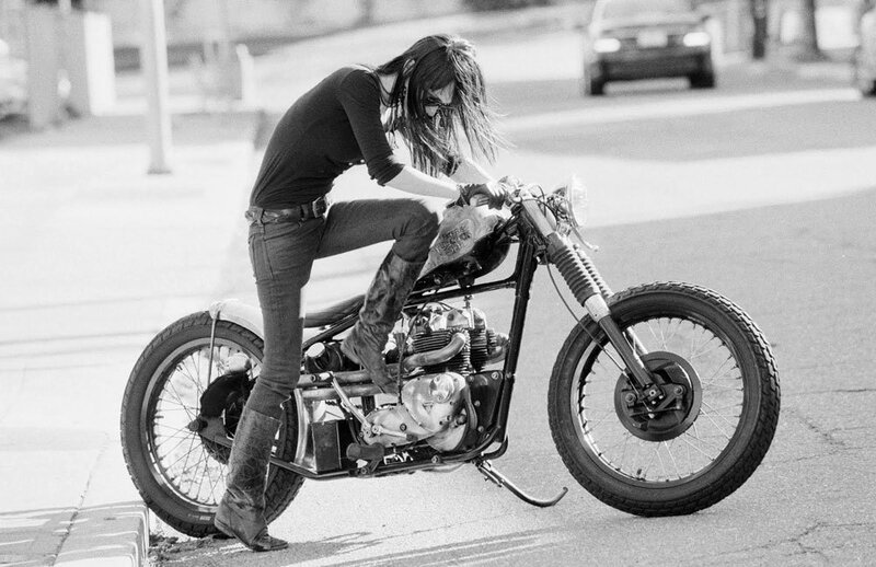 Woman on Motorcycle — Black, Dramatic, Afternoon, Photograph, Street
