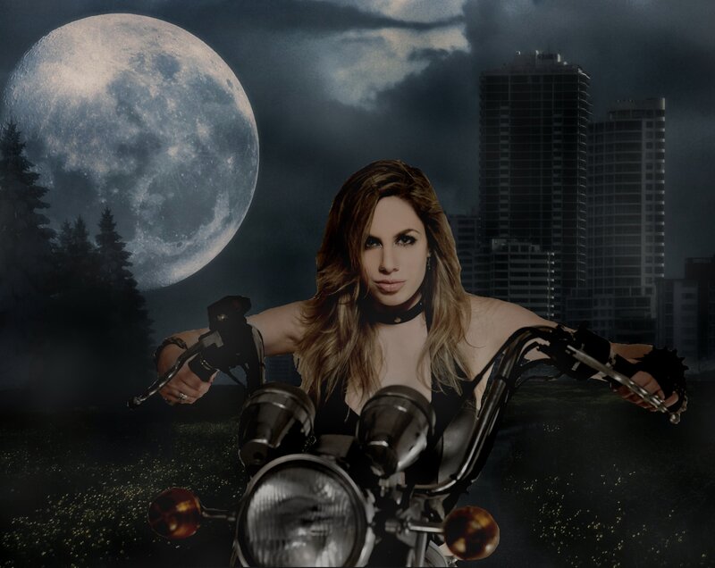 Woman on Motorcycle — Black, Dramatic, Night, Photograph, Moon