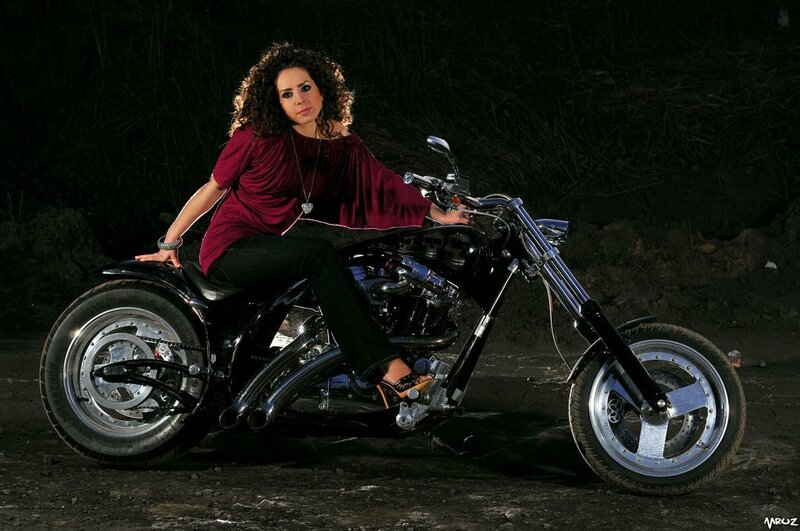 Woman on Motorcycle — Black, Dramatic, Night, Photograph