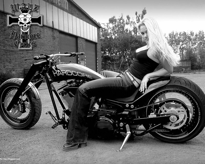 Woman on Motorcycle — Black, Dramatic, Photograph, Building, Trees
