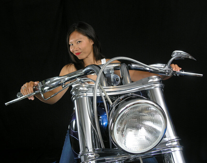 Woman on Motorcycle — Black, Dramatic, Photograph, Handlebars